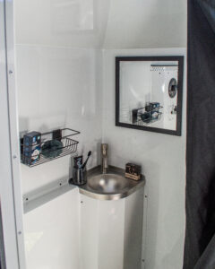 Indoor sink/shower/toilet in the Mammoth Overland TL