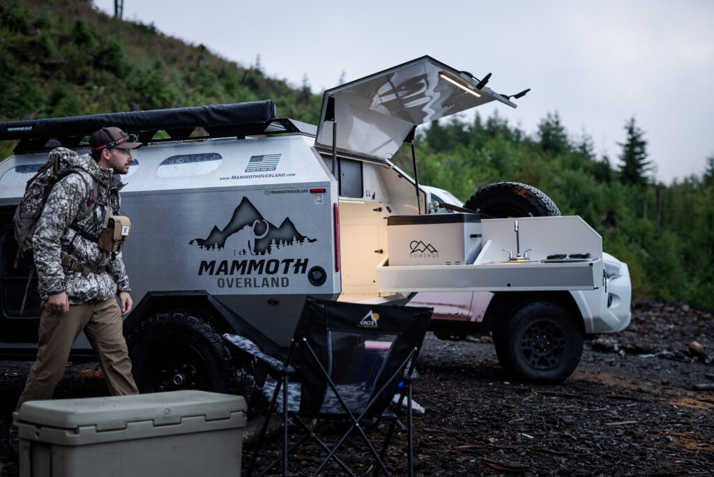 Mammoth Overland HV off-road trailer with kitchen deployed at a campsite