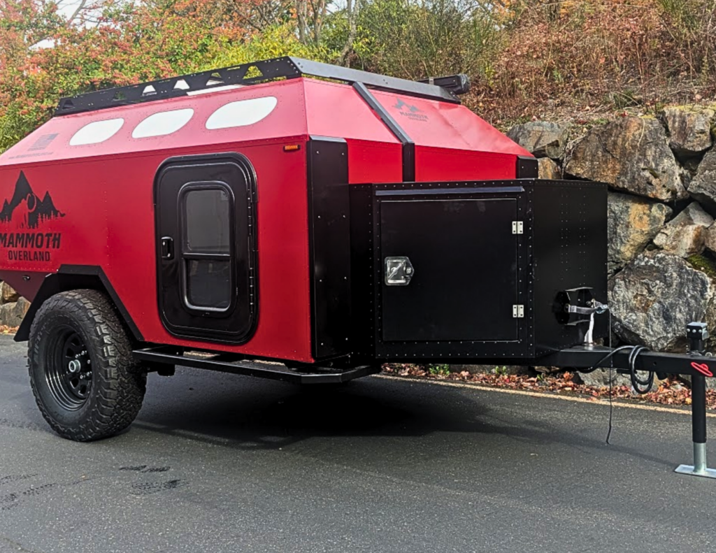 Red HV off road camper tear drop trailer from Mammoth overland for sale