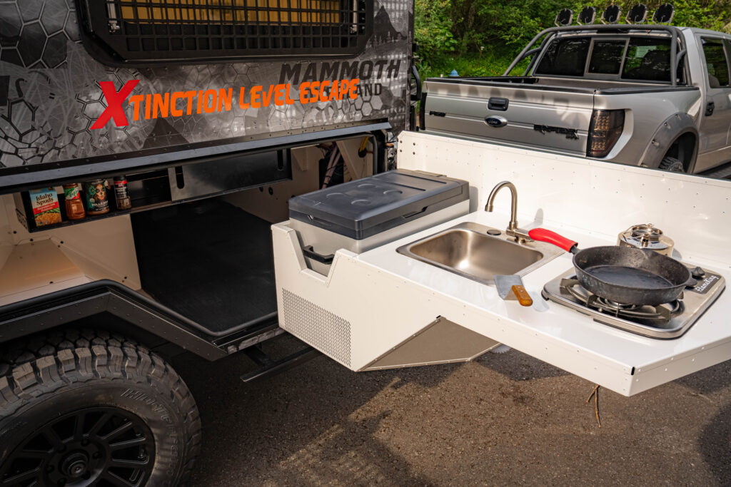 Kitchen swingout for Xtinction level escape XLE Mammoth Ovelrand Offroad doomsday trailer bunker