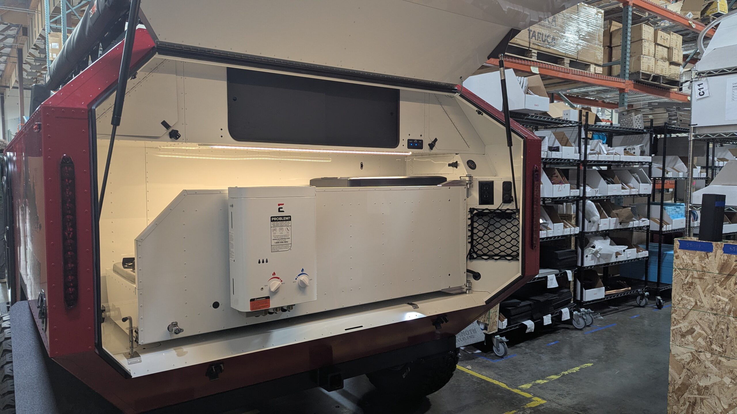 mammoth overland teardrop trailer kitchen stowed