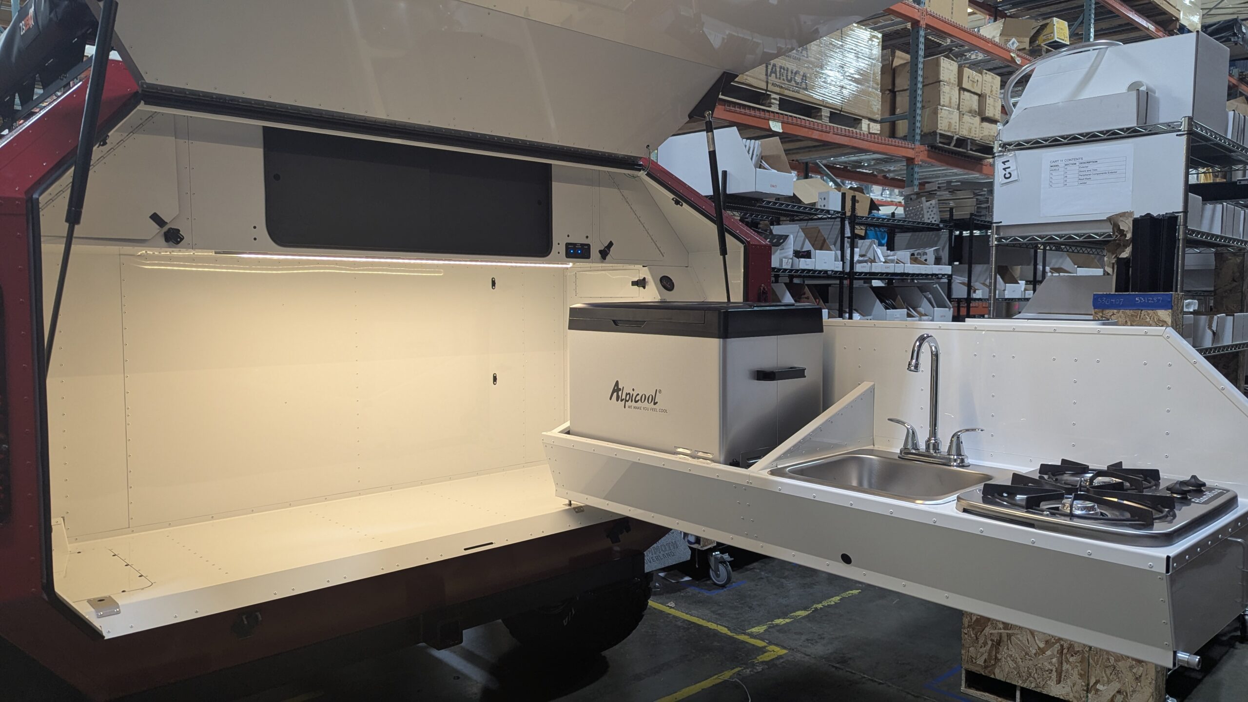 mammoth overland teardrop trailer kitchen deployed